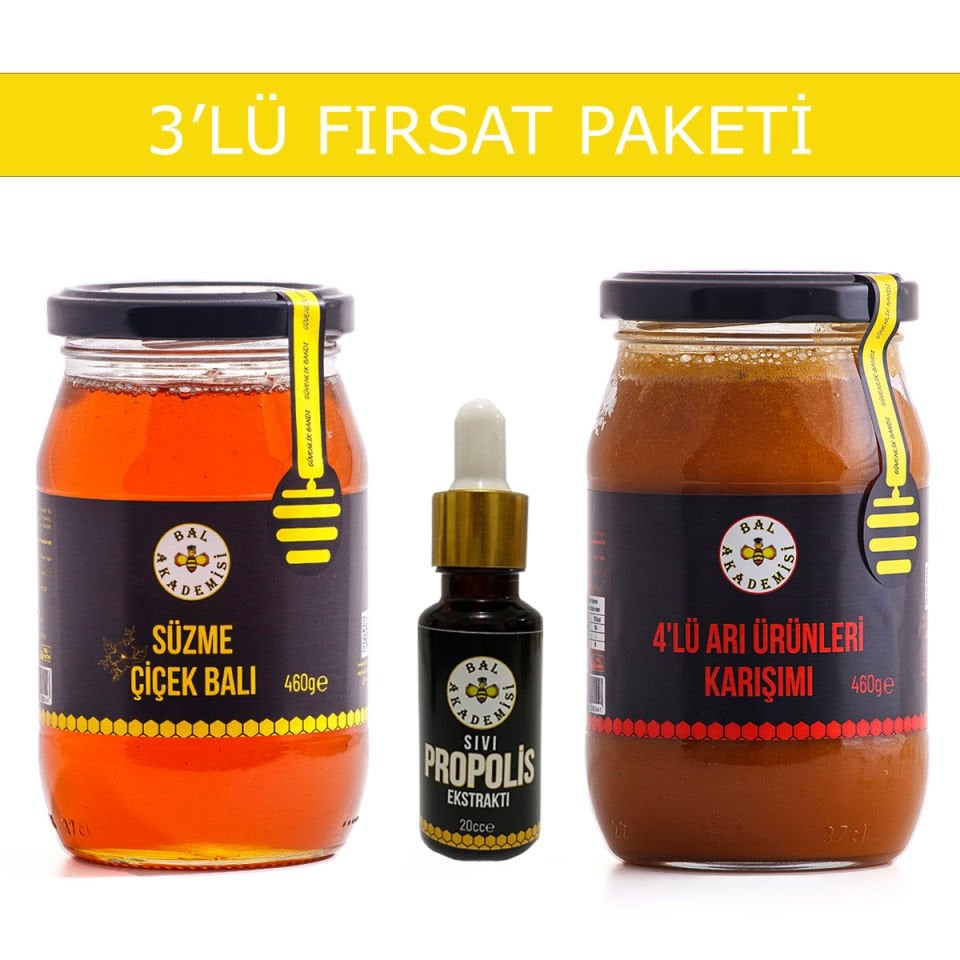 3'LÜ FIRSAT PAKETİ (Çiçek Balı - 4'lü Karışım - Propolis)