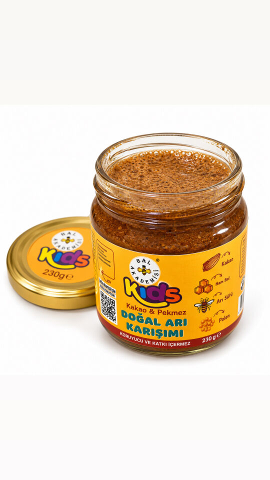 KİDS ARI ÜRÜNLERİ KARIŞIMI 230 GRAM (Bal, Polen, Propolis, Arı sütü) - (KEÇİBOYNUZU PEKMEZİ VE KAKAO İLAVELİ)